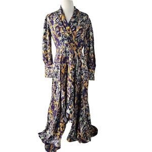 Anthropologie Rinku Hi-Low Hem Long Sleeve Maxi Dress Purple Floral Paisley S